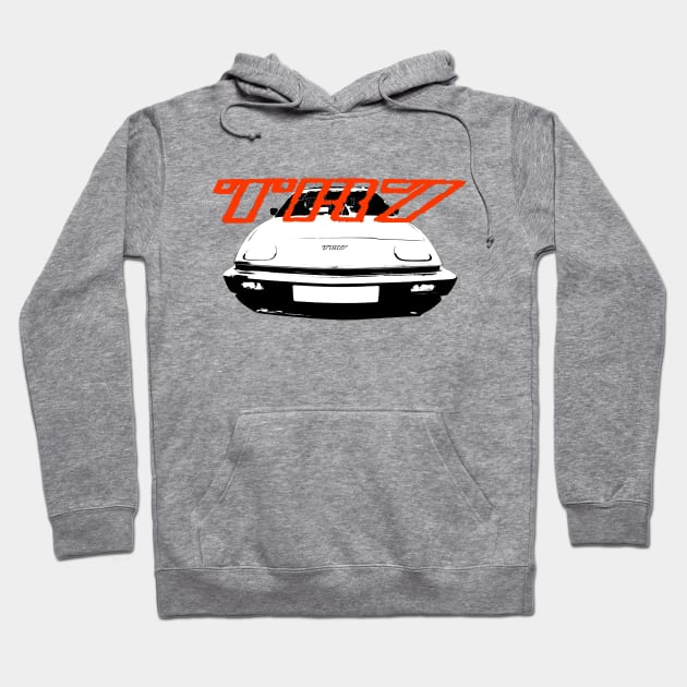 Triumph TR7 British classic car monoblock black and white with logo Hoodie by soitwouldseem